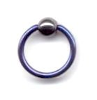 Titanium Ball Closure Ring in Dark Blue with Hematite Bead 16 gauge by 7/16