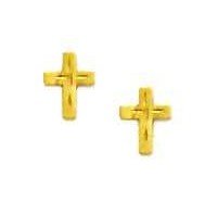 14k Yellow Childrens Petite Cross Friction-Back Earrings