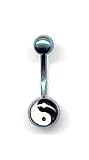 Green Titanium Novelty Navel Bar with Ying Yang 14 guage by 1/2