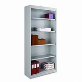 Steel Bookcase, 5 Shelves, 34-1/2w x 13d x 72h, Light Gray