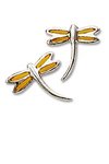 Solid Sterling Silver Amber Resin Dragonflies with CZ Earrings