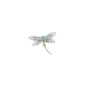 ZALES Blue Topaz and Peridot Dragonfly Brooch in Sterling Silver with Diamond... by 