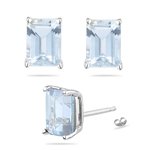 8x6 mm Emerald Cut Aquamarine Stud Earrings in 18K White Gold