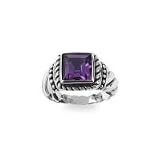 .925 Silver and Amethyst Square Cut Ring, Sizes 6-8