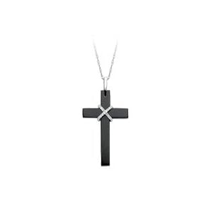 10k White Gold Onyx Diamond Cross