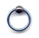 Titanium Ball Closure Ring in Light Blue with Hematite Bead 14 gauge by 5/16
