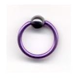 Titanium Ball Closure Ring in Purple with Hematite Bead 16 gauge by 7 16