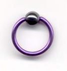 Titanium Ball Closure Ring in Purple with Hematite Bead 16 gauge by 7 16