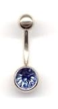 Titanium Aztec Gold Jeweled Navel Bar with a Light Sapphire Swarovski stone in 14 gauge by 3/8