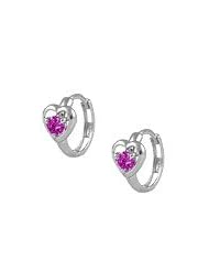 Baby 14K White Gold Heart July Birthstone Huggie Hoop Earrings