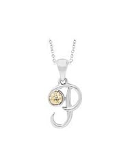 Silver & 14K Gold Diamond Script Initial P Childrens Necklace (14-16 in)