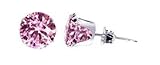 Sterling Silver 3 MM Round Pink Cubic Zirconia Stud Post Friction Back Earrings