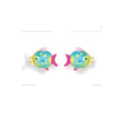 Childrens Toyshop  Jewelry : 14k Yellow Fish Shaped Stud Childrens Enamel Earrings