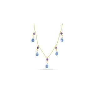 1.00 Cts Amethyst and 0.72 Cts Aquamarine Necklace in 14K Yellow Gold by