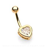 Gold Plated Clear Cubic Zirconia Heart Belly Button Ring Navel