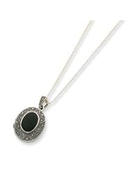 Sterling Silver Marcasite & Onyx Locket on 24" Chain Necklace QG61-24"