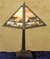 10 Inch Diag Camel Pyramid Shade W/Vasecap-9.5 Inch Deco Mission/6 Inch Hrp&Risr Table Lamps