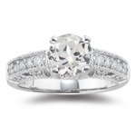 0.57 Ct Diamond & 1.60 Cts White Sapphire Filigree Ring in 14K White Gold