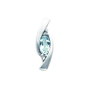 14K White Gold Diamond and Aquamarine Pendant Jewelry |A by