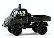 HO Scale Emergency Unimog 411 Pickup Truck - Assembled -- Police (dark green German Lettering)