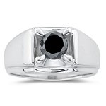 0.48 Ct Black Diamond Mens Solitaire Ring in Silver