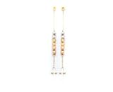 14k Tricolor Beaded Dangling Cross Earrings