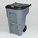 Rubbermaid 9W22 BRUTE 95 gallon Rollout Container features heavy duty 8" wheels. Attached lid swings back and locks. Meets ANSI Z245.30-1999 for Types B and G Rollout Carts. Container color is blue or gray, lid color is black.