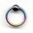 Titanium Ball Closure Ring in Rainbow with Hematite Bead 14 gauge by 1/2