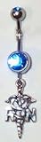 Sterling silver nurse RN symbol belly button ring 3/8