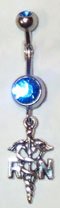 Sterling silver nurse RN symbol belly button ring 5/16" for a shallow belly piercing