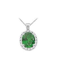 Emerald and Diamond Pendant : 14K White Gold - 3.50 CT TGW
