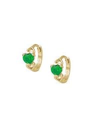 14K Gold Baby Heart May Birthstone Huggie Hoop Earrings For Girls