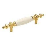 Hickory Hardware P64-BF, Pull/porc.ctr.delft Blue, Polished Brass w/ Blue Flower