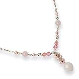Sterling Silver Rose/Cherry Quartz/Pink Crystal/FW Cult Pearl Necklace - 16 Inch
