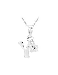 Sterling Silver Diamond Initial Y Pendant Girls Necklace (14-16 in)