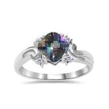 0.05 Cts Diamond and 0.89 Cts Mystic Topaz Ladies Ring in 14K White Gold