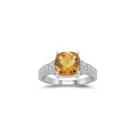 0.04 Cts Diamond and 1.59 Cts Citrine Ring in 14K White Gold
