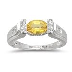 Fashion Rings - 1/5 Ct Diamond & Yellow Sapphire Ring in 18K White Gold Fashion Rings - 1/5 Ct Diamond & Yellow Sapphire Ring in 18K White Gold