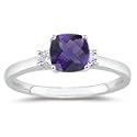0.10 Cts Diamond & 0.67 Cts Amethyst Classic Three Stone Ring in Platinum
