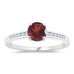 0.11 Cts Diamond & 1.25 Cts Garnet Engagement Ring in 14K White Gold
