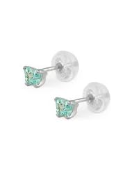 Baby 14K White Gold Blue Topaz C.Z. Butterfly Stud Earrings