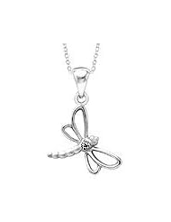 Young Girls Sterling Silver Diamond Dragonfly Necklace (14 to 16 inches)