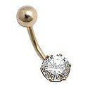 14K Yellow Gold with CZ Crsytal. Belly Button Ring Navel Rings