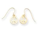 14k Peace Sign Drop Earrings - Measures 15x8mm