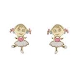 18K Yellow Gold Whtie Enamel Ballet Girl Earrings