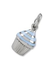 Rembrandt Charms, Blue Icing Cupcake Charm in Solid Sterling Silver or Gold