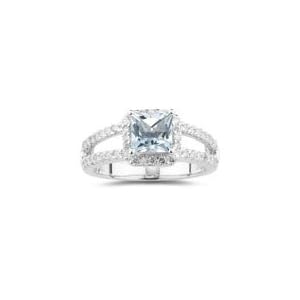 0.58 Cts Diamond and 1.82 Cts Aquamarine Ring in 14K White Gold by