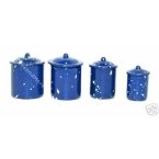 Miniature Blue Enamel 4 Piece Kitchen Cannister Set