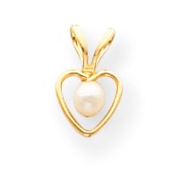 14k 3mm Cult. Pearl Heart Childrens Necklace -15 Inch - Measures 10x6mm - JewelryWeb