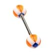Stainless Steel with UV Orange/Blue Square Cross Barbell Sold as a Pair